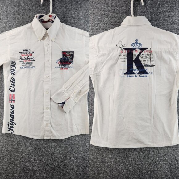 Paul & Shark Cotton Graphic Print Button-Down Medium White Shirt Men Long Sleeve - Picture 1 of 16